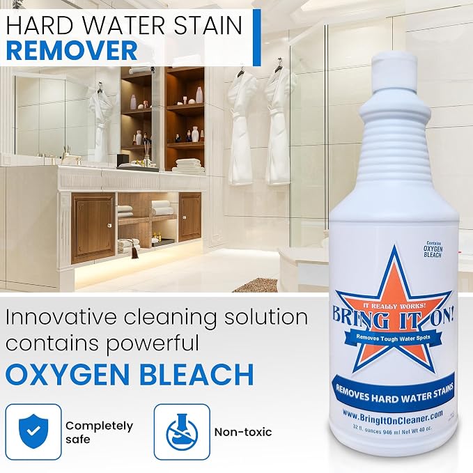 Bring It On Hard Water Stain Remover Grout Cleaner 32oz Fresh Mint | Hard Water Stain Removal for Glass Shower Doors, Windows, Mirrors, and Bathroom Tile Grout Cleaner