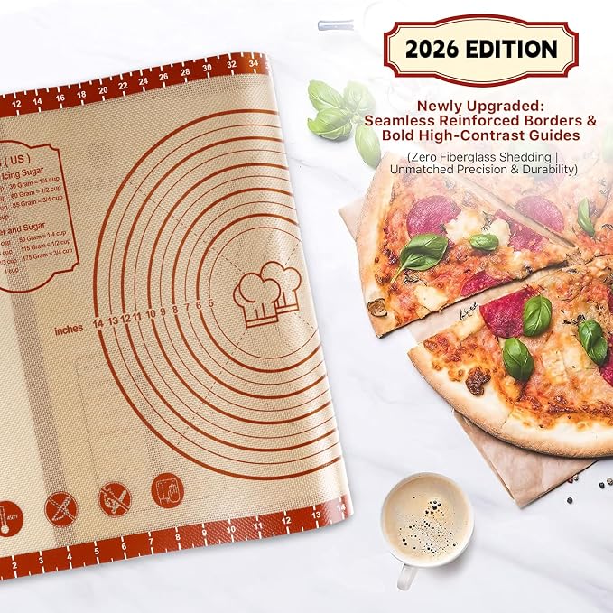 2 Pack Non Stick 26''x16'' Extra Large Thick Silicone Pastry Mat and 11''x16'' Cooking Mats, Double Measures Scale for Non-slip Silicone Baking Sheet,Counter Mat, Dough Rolling, Reusable Bakeware Mats