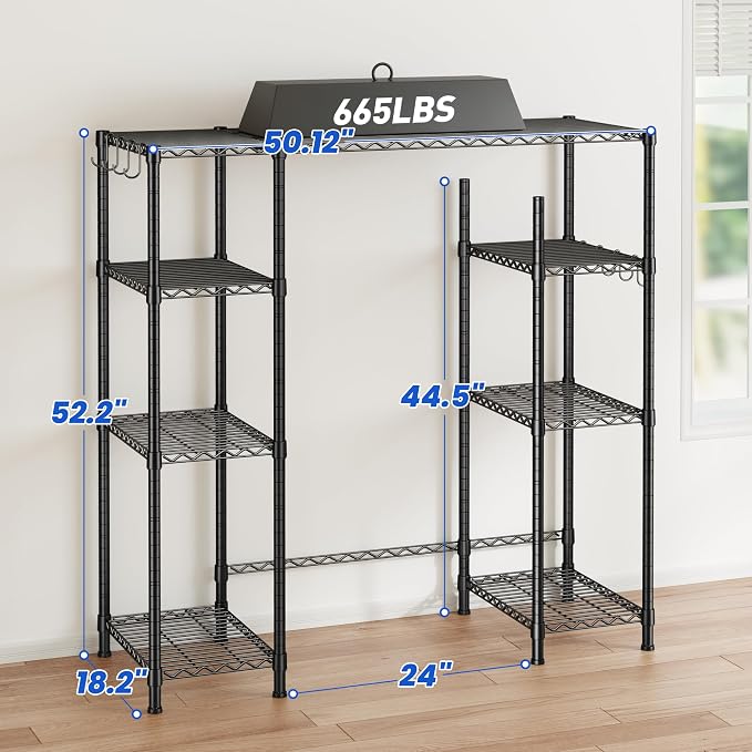 REIBII Mini Fridge Shelf with Storage,4-Tier Adjustable Shelves,665 lbs | With 8 Hooks,Fits Mini Fridge & Kitchen Appliances,Heavy Duty Steel Frame,Easy Tool-Free Assembly, Space-Saving,Dorm & Pantry