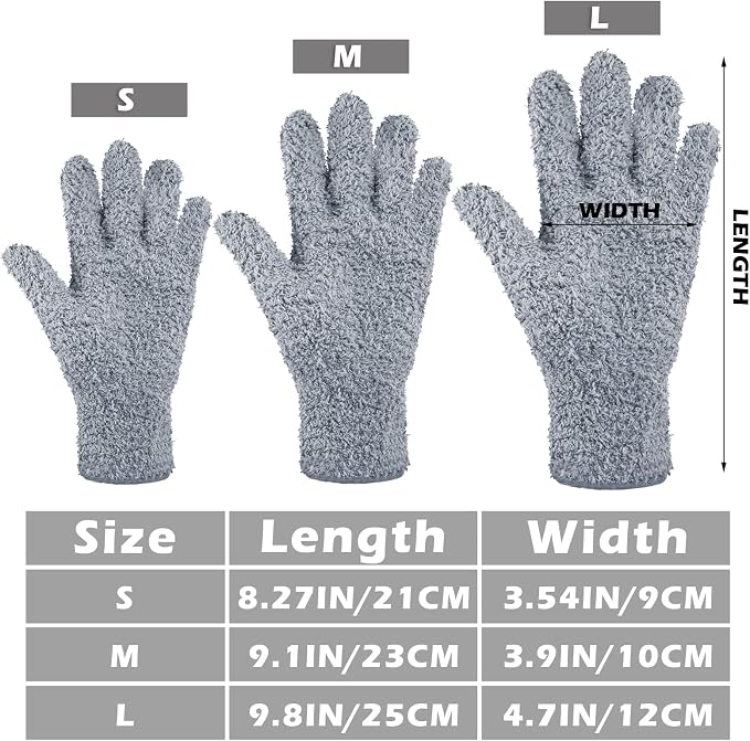 Patelai 3 Pairs Microfiber Plant Dusting Gloves Leaf Cleaning Gloves for Indoor Plants, Blinds, Furniture, House (Black,White,Gary,Small)