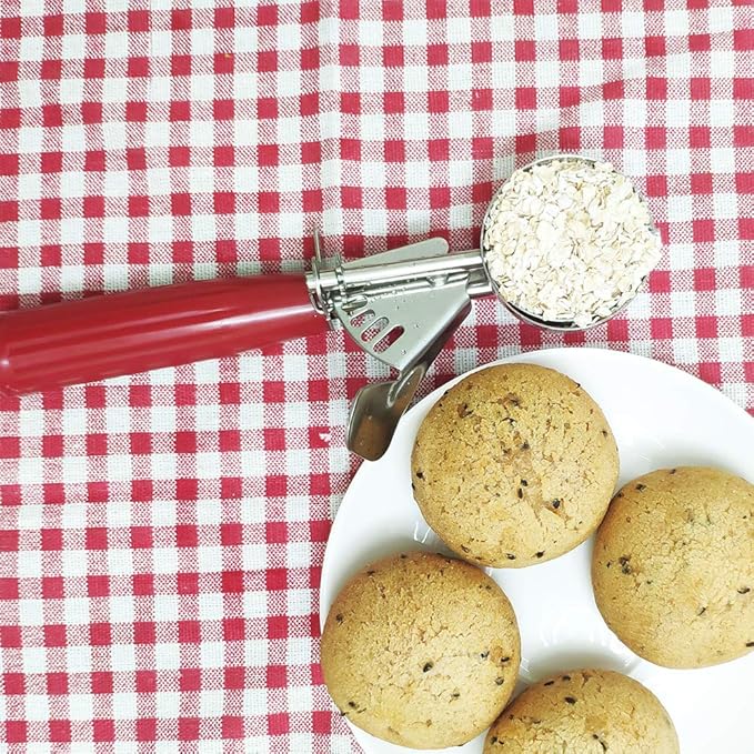 Saebye Cookie Scoop - #24 (1.35 oz) - Disher Scoops, Portion Scoop - Portion Control - 18/8 Stainless Steel, Red Handle