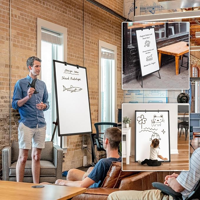 Maxtek Easel Whiteboard 36 x 24, Stand Tripod with Height Adjustable, Black | 3' x 2' Magnetic Dry Erase Surface, Flipchart Stand, Portable Tripod Easel for Office, Teaching, Home and Classroom