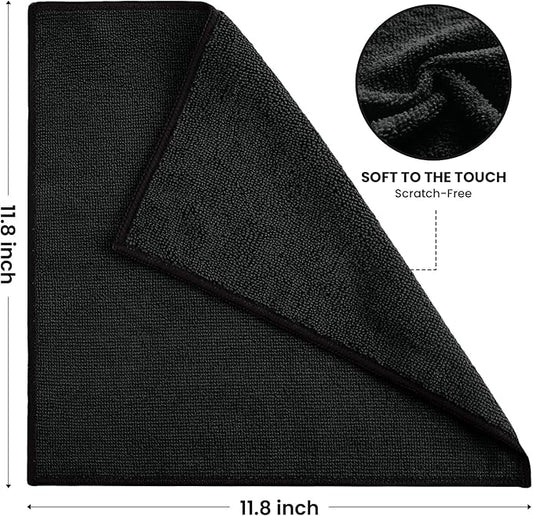 SIFANGKE Microfiber Cleaning Cloth, 12 Pack Lint-Free and Highly Absorbent Rags, Black Reusable Microfiber Towels for Car, Kitchen, Bathroom and Household Cleaning Supplies, 11.8"X11.8"