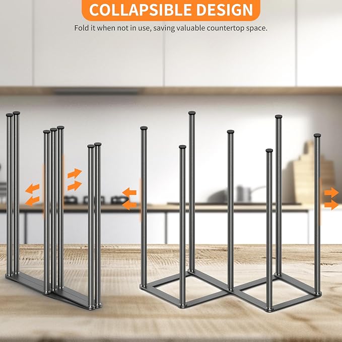Foldable Bottle Drying Rack, Baby Bottle Drying Rack, Collapsible Cup Draining Holder, Retractable Reusable Storage Bag Dryer with Non-Slip Bottom - Stainless Steels (Starlight Gray)