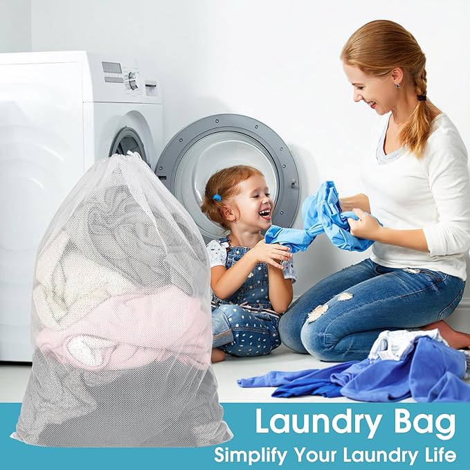 2 Pack Mesh Laundry Bags 23x34 Inch Drawstring Locking for Travel Home | Mesh bags with locking drawstring, Tear-resistant for blankets & towels, Lightweight foldable for travel/dorm