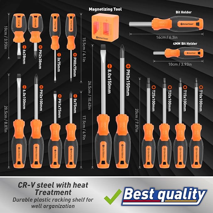 Amartisan 86-Piece Magnetic Screwdrivers Set with Case, Includs Slotted, Phillips, Hex, Pozidriv,Torx and Precision Screwdriver Set, Magnetizer Demagnetizer Tools, Tools for Men