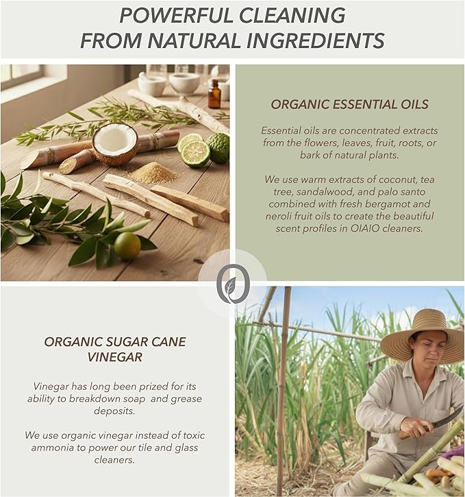 Non-Toxic Bathroom Cleaner 3 Pack (Stone, Glass, Tile) - Natural Organic Ingredients that Truly Perform - Light Coconut & Wood Scent