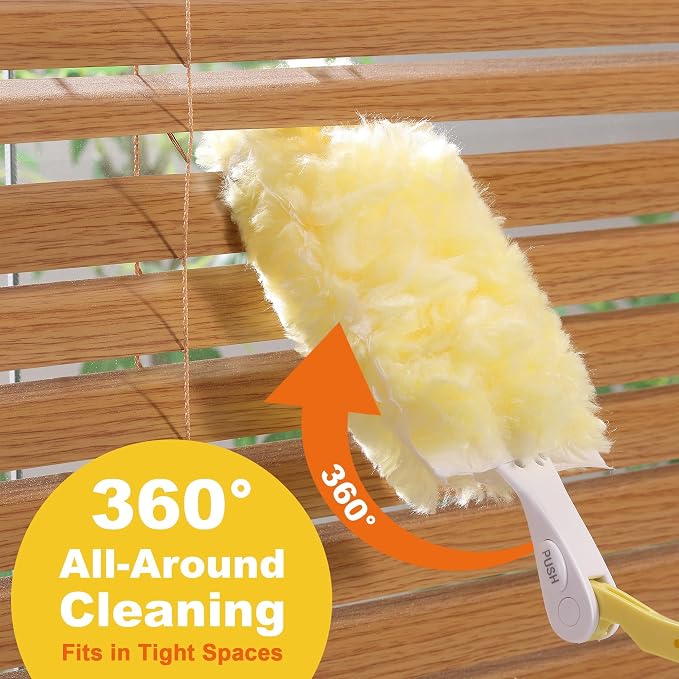 JOYMOOP Scented Telescopic Duster kit, 3FT Extendable Handle (Yellow) + 4 Yellow Refills for Swiffer Feather Duster,Easy Cleaning for Ceilings, Ceiling Fans, Blinds, Vents & Shelves