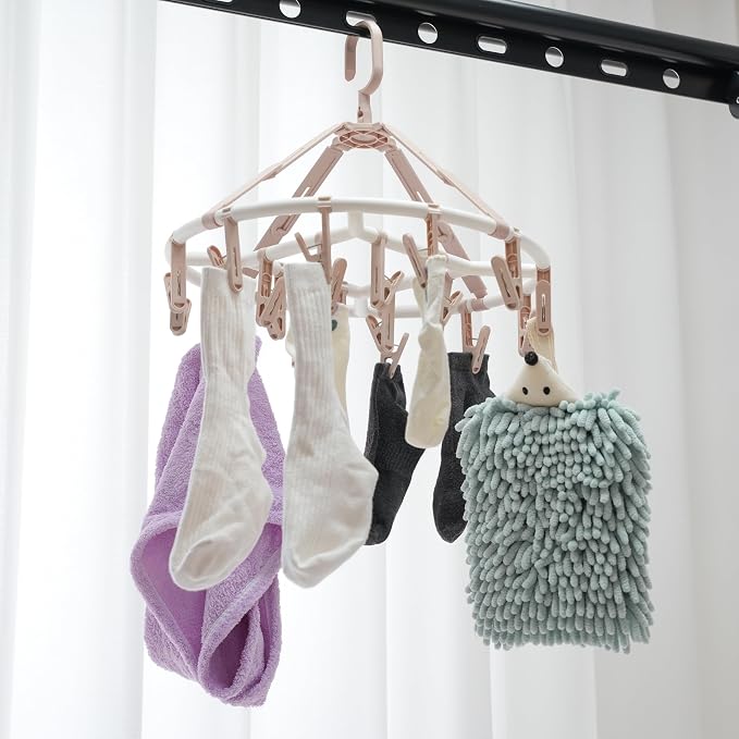 Foshine Clothes Drying Racks Foldable with 20 Drying Clips Drip Hanger | Clip Hangers Plastic for Underwear Socks Bras Lingerie