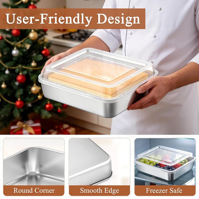 LIANYU 9 x 9 Baking Pan with Lid Set, 4 Pack Stainless Steel Square Cake Pans, Deep Brownie Baking Dish for Oven, Dishwasher Safe & Heavy Duty (4 Pan +4 Lid)