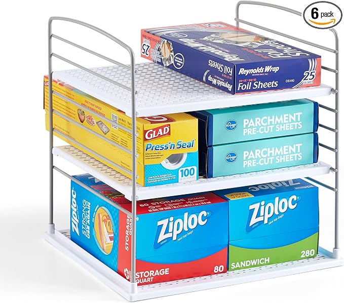 YouCopia UpSpace Cabinet Box Organizer, Adjustable Kitchen and Pantry Shelf for Plastic Wrap and Foil Storage, Extra Large, White (Pack of 6)