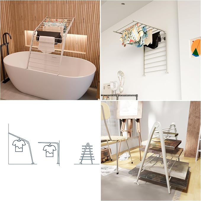 Whitmor Spacemaker Folding Drying Rack, Indoor Clothes Organizer with Patent-Pending Design, Space Saving, 6" L x 26" W x 51.5" H, Beige