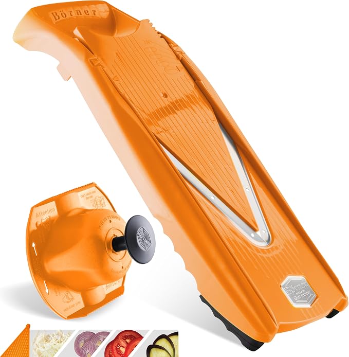 Börner Mandoline Slicer V5 (Basic Set) • Vegetable V-Slicer for Slices in 4 Thickness Settings • Stainless Steel V-Blade • Adjustable Kitchen Slicer for Vegetables & Fruits • Color: Orange