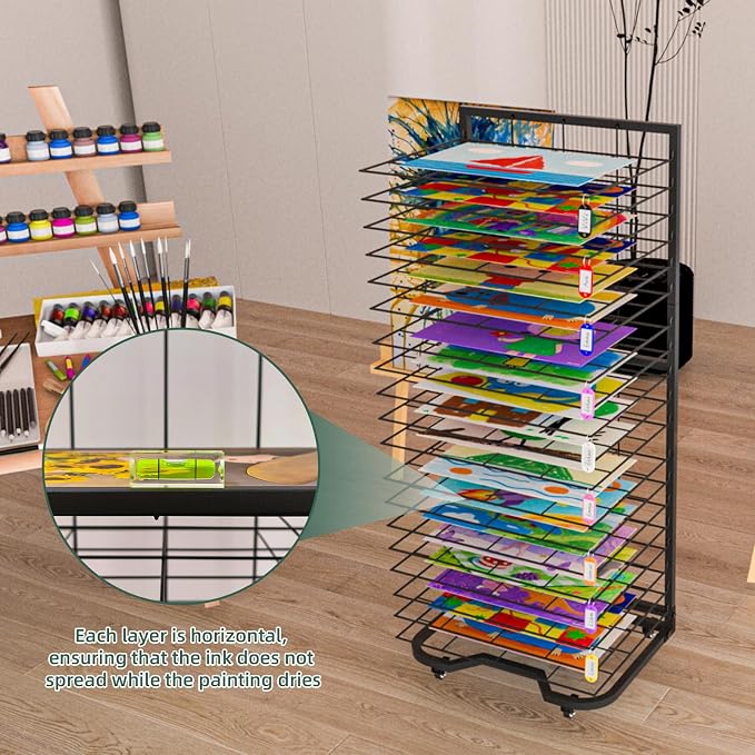 Art Drying Rack for Classroom,Paint Drying Rack On Wheels with 19 Removable Shelves,Study Metal Art Storage Rack for Art Studios,Schools