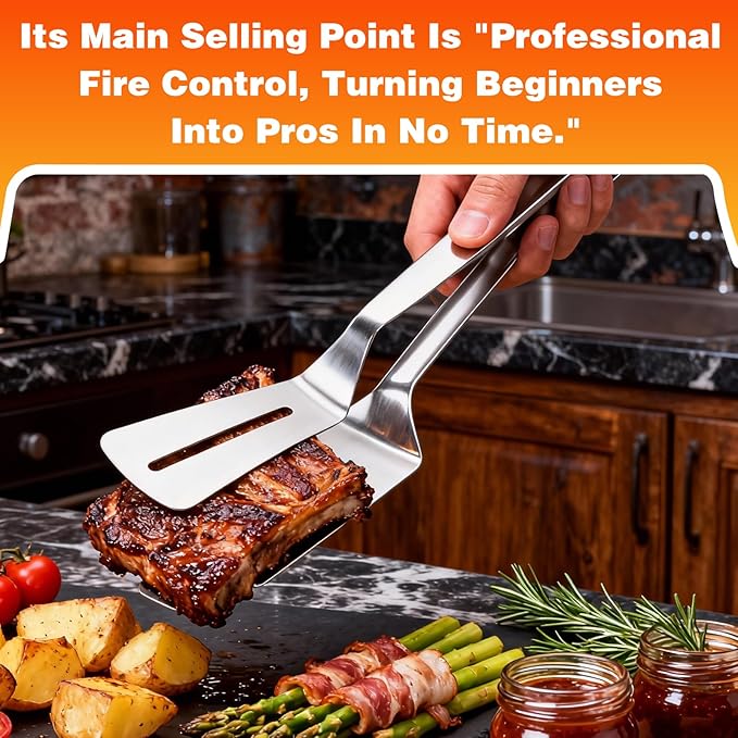 2PCS Mix Stainless Steel Grill Clamp Spatula, Multi-Functional Anti-Scald Extended Handle Spatula Tong, Barbecue Clamp Food with Non-Slip for Picking Up Food, Grilling Meat, Fish and Pancakes