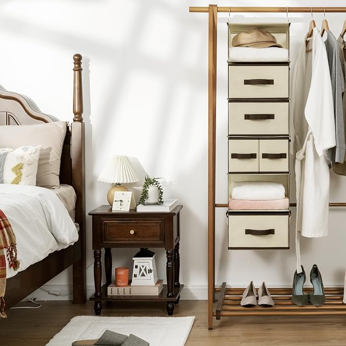 GRANNY SAYS Hanging Closet Organizers and Storage 6 Shelves, Closet Hanging Organizer with 5 Drawers, 6 Side Pockets Hanging Storage Organizer, Portable Clothes Organizer for Closet, Beige