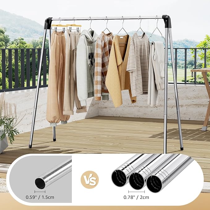 TOOLF 55" Stainless Steel Collapsible Clothes Drying Rack | Foldable Drying Rack Clothing, Indoor Outdoor Use with Travel Friendly Design, Collapsible for Home, Camping, Theater, RV Use