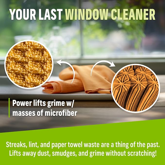 E-Cloth Microfiber Window Cleaning Cloth Kit - Glass Cleaning Cloth for Windows, Mirrors, Cars, Lenses, Eyeglasses & More, Streak Free Clean, Machine Washable Reusable Towel- Tangerine Orange (2 Kits)