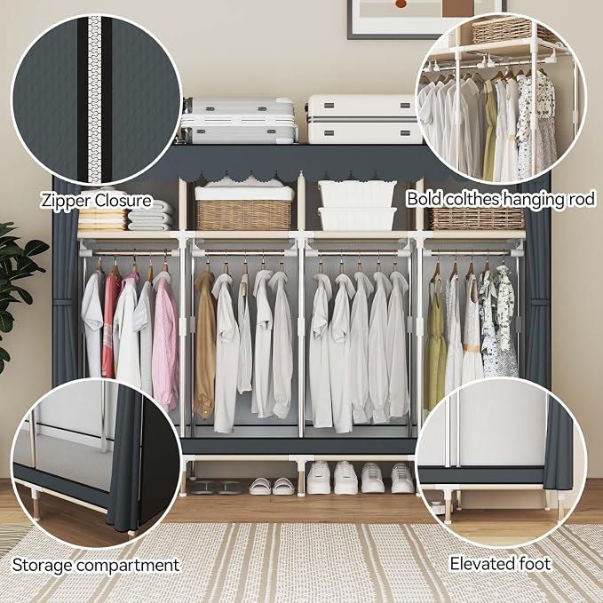 Portable Closet Wardrobe with Drawers for Bedroom，Apartment and Living Room