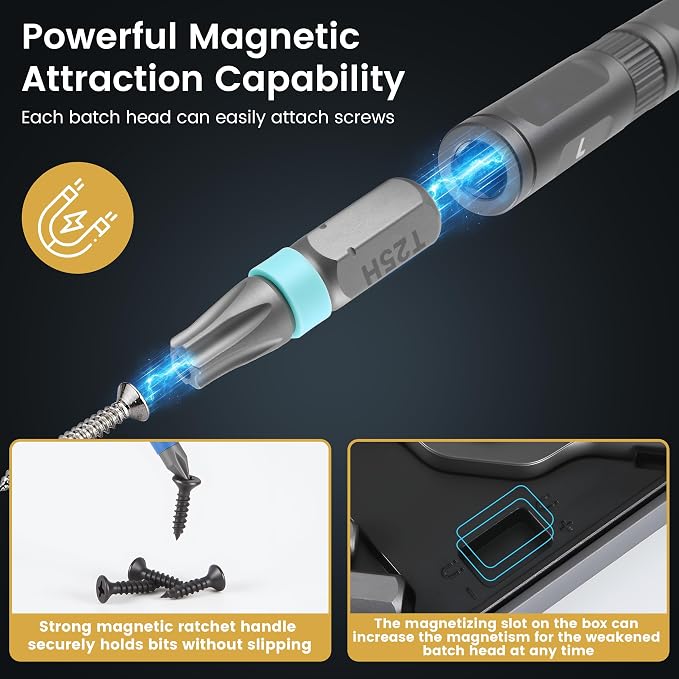 The Original Patented Screwdriver Set 24 in 1 Magnetic Ratchet with Precision Bits–Ideal for Home Repairs, DIY Projects,and Electronics–Ergonomic Rotatable Ratchet Handle and Storage Case–Holiday Gift