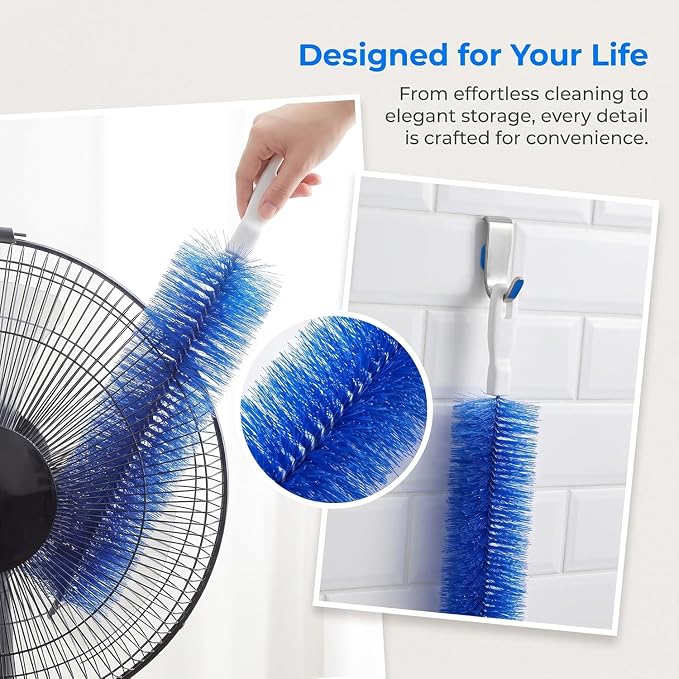 Fan Cleaning Brush, Flexible Dust Removal Brush, Reusable Microfiber Dust Collector, Cleans Without Disassembly, Suitable for Electric Fans, Louvers and Air Conditioning Vents (Blue + Gray).