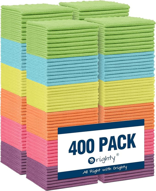 Orighty Microfiber Cleaning Cloth, 400 Pack Highly Absorbent Cleaning Rags, Household Cleaning Supplies, Microfiber Towels Lint Free Cloths for House, Kitchen, Car Care, 12x11 Inch, Multicolor