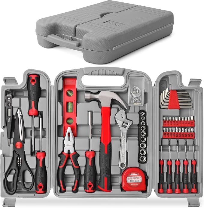 Hi-Spec Household Tool Kit - DIY Hand Tool Set with Toolbox for Home, Red | Essential DIY Hand Tools, Garage, Office maintenance, Basic Repairs, First Apartment, New Home, Everyday Home Improvement