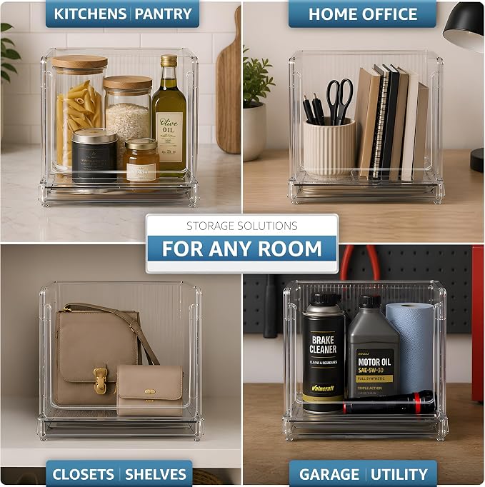 Sorbus Stackable Storage Bins 4 Pack – Extra Large Clear Closet Organizers and Storage, Foldable Shelf Organizer Baskets for Clothes, Towels, Garage Shelving