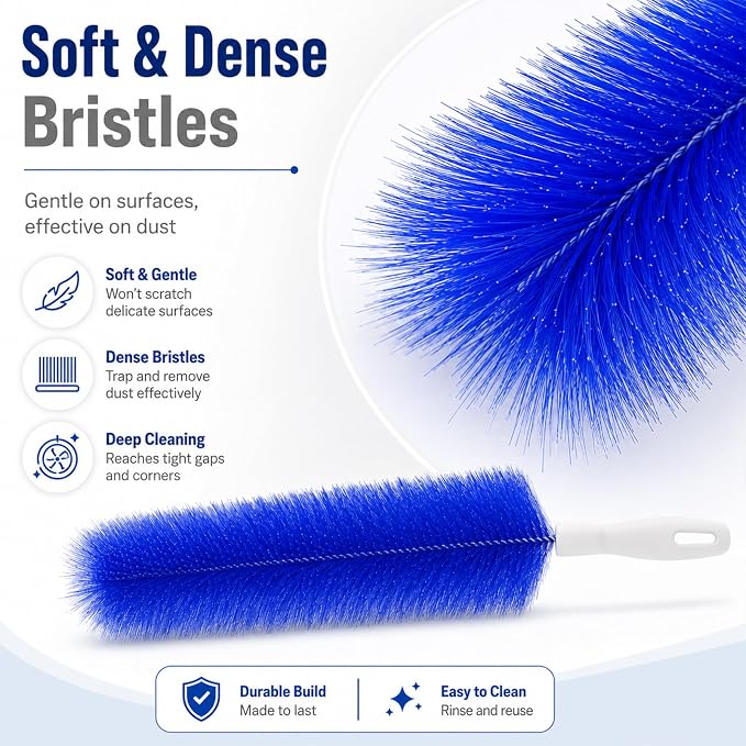 Cartorya Cleaning Brush, Bendable Microfiber Fan Duster for Ceiling Fan Blades, Air Vents, Window Ac, Curtains and Car Interior, Reusable Tool，Two Blue