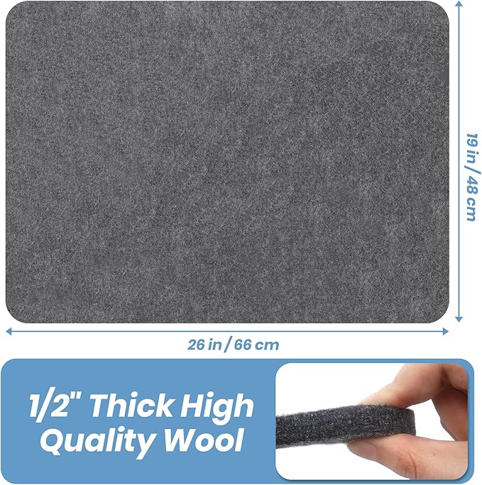 BREENHILL Wool Pressing Mat 19" x 26" – Extra Large Wool Ironing Mat for Sewing Tables & Craft Rooms, 1/2" Thick Heat Reflective Wool Pad(Dark Gray)