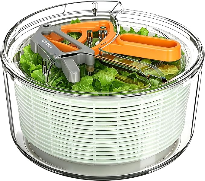 MR.SIGA Large Salad Spinner, Fruit Washing Bowl with Strainer, Salad Dryer for Washing, Spinning, and Draining Greens, Fruits, and Vegetables, 6.87 Quart Capacity