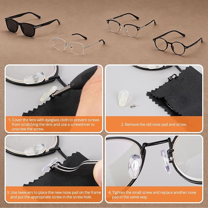 JOREST Eyeglass Repair Kit, Sunglasses/Glasses Repairing Tool including Small Screws, Nose Pads and Screwdrivers, Eyeglass Fixing Kit; Christmas gift for people who wear glasses(Men/Women Him/Her)