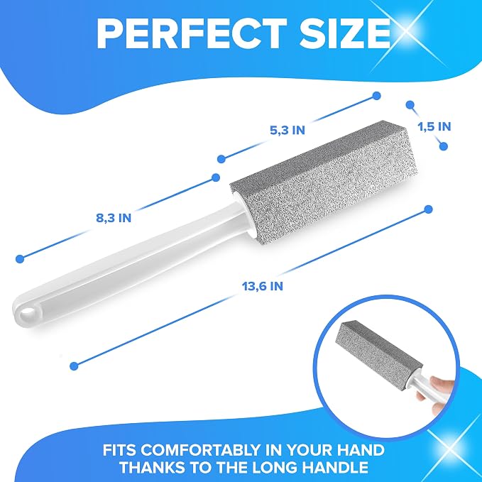 DISIWENE Pumice Cleaning Stone with Handle Toilet Bowl Cleaner Hard Water Ring Remover for Bath/Pool/Kitchen/Household Cleaning (2, 2 Pack with Extra Long Handle)