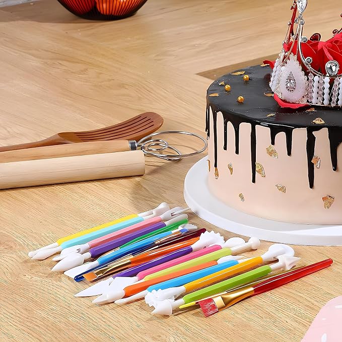 9-Piece Fondant Sculpting Tool Set - Plastic Cake Decorating Pens for Flower Modeling & Baking