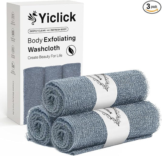 Yiclick Exfoliating Washcloth Towel, Japanese Exfoliating Wash Cloth, Korean Body Scrubber Exfoliator, Back Scrubber Washer for Shower Bath, Body Scrub African Net Sponge Loofah Luffa Colors