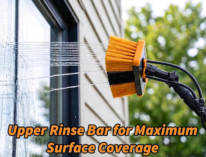 4-12 ft Water Fed Pole Window Cleaning System // Professional Telescopic Solar Panel Cleaning Equipment // Water Fed Brush with Upper Rinse Bar, 10" Squeegee, Water Filter, Soap Dispenser & Water Hose