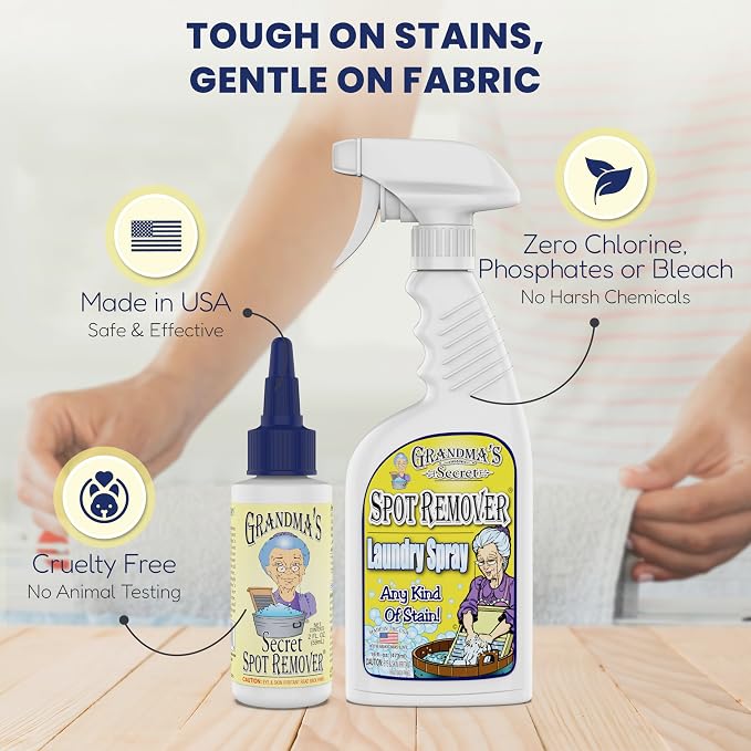 Grandma's Secret Spot Remover for Clothes - Chlorine, Bleach and Toxin-Free - Fabric Stain Remover Removes Oil, Paint, Blood and Pet Stains – 2 Ounce, Pack of 2
