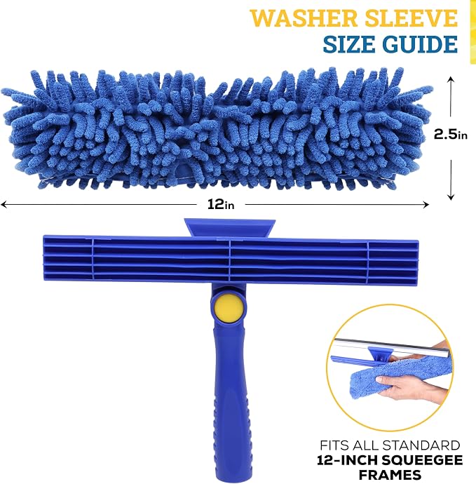 Kleen Handler Chenille Professional Window Cleaning Squeegee Sleeves (5 Pack) | Reusable & Washable Glass Cleaning Replacement Scrubber Refill Sleeves