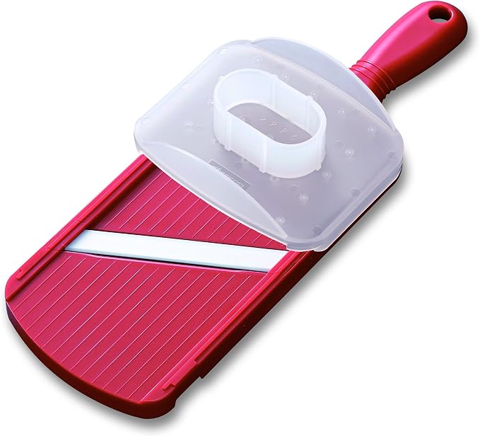 Kyocera Advanced Ceramic Double-edged Mandolin Slicer With Guard, Red | KYOCERA Double-Edged Mandoline Slicer: 3.5" Ceramic Blade for Fast, Two-Way 1.5mm Slicing with Safety Handguard Included