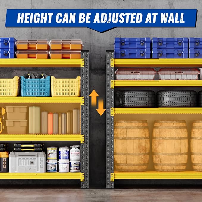 BYNSOE 60" W Storage Shelves 5000lbs Garage Metal Shelving Heavy Duty Garage Shelves Adjustable Storage Shelves for Industrial, Factory, (Black Yellow, 60" W X 24" D X 70" H)