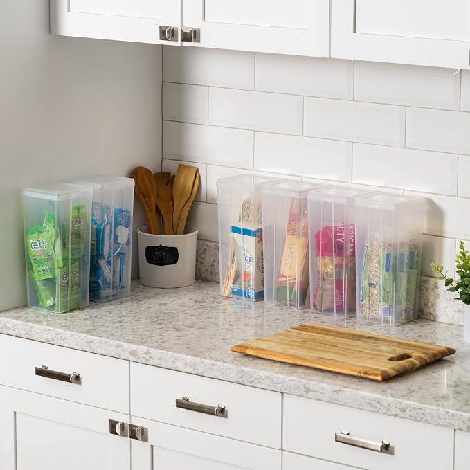 IRIS USA Vertical Storage Bins with Lids |Made in USA| Flip Top Containers for Organizing Pantry, Office, Craft, and Study Supplies - Large (6-Pack)