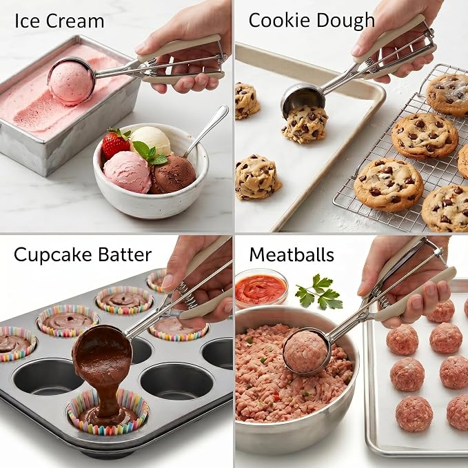 Ice Cream Scoop, 18/8 Stainless Steel Cookie Scoop, Cookie Scoops for Baking, 2 Tbsp/ 30 ml/ 1 oz Cookie Dough Scoop, Ice Cream Scooper with Trigger Release, Cookie Scooper for Baking(#40 Brown)