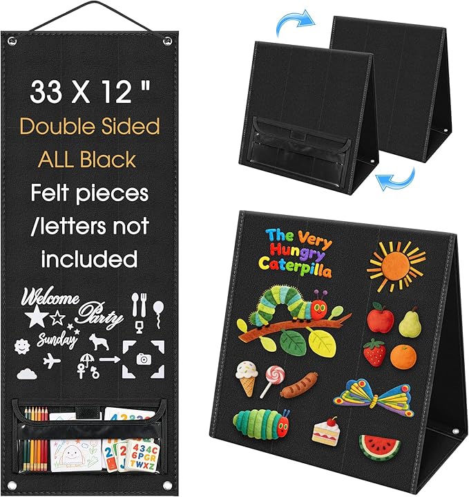 AKAYOK Felt Board - Double-Sided Flannel Boards Stories for Preschool Learning, Interactive Storytelling & Play | 33" x 12" Foldable Felt Letter Board for Home & Classroom Use