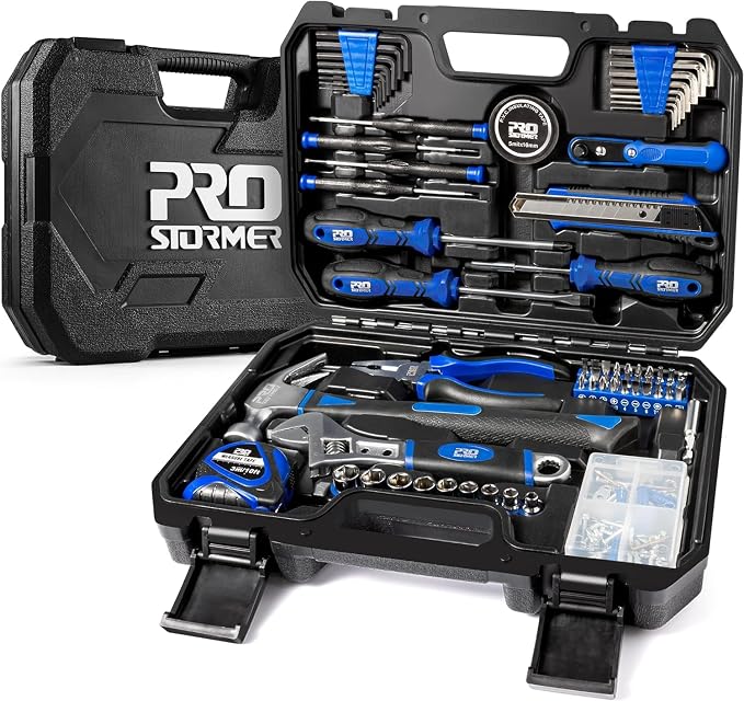 Prostormer 160-Piece Tool Set, General Household Tool Kit, Blue | Includes Portable Toolbox, Mixed Tools for Garage, Office, College Dorm, DIY & Everyday Repairs