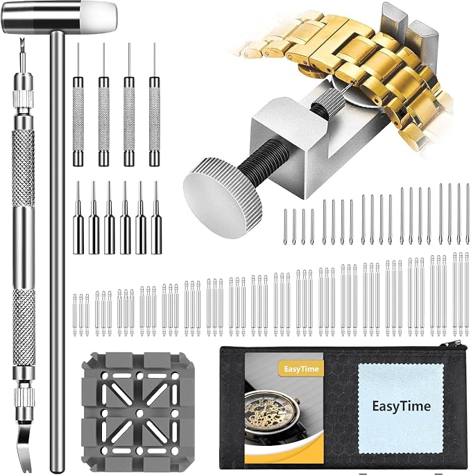 EasyTime Watch Link Removal Kit: Professional Watch Strap Adjustment Tool Band Replacement Bracelet Resize Kit for All Size with 108 PCS Spring Bars 20 PCS Link Pins