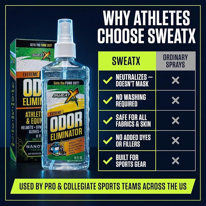 SWEATX Odor Eliminator Spray for Shoes and Clothes, Victory Scent, 8 fl oz | No Wash Multipurpose Deodorizer for Stinky Shoes, Gym Bags and Sports Equipment, Concentrated Non Toxic Formula