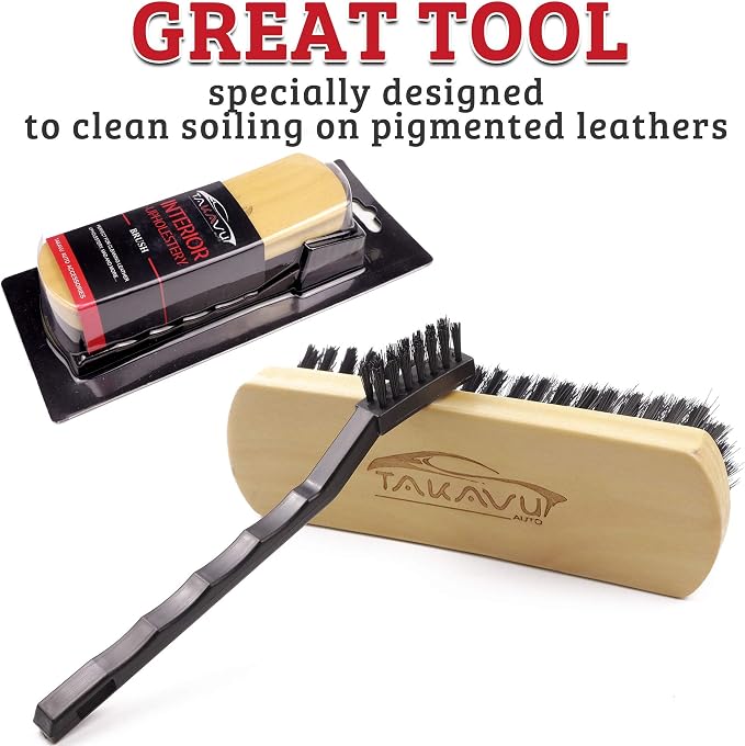TAKAVU Leather & Upholstery Cleaning Brush Set (Black) | Car Detailing Brush for Alcantara, Leather Seats, Suede, Car Interior, Sofa & Convertible Tops