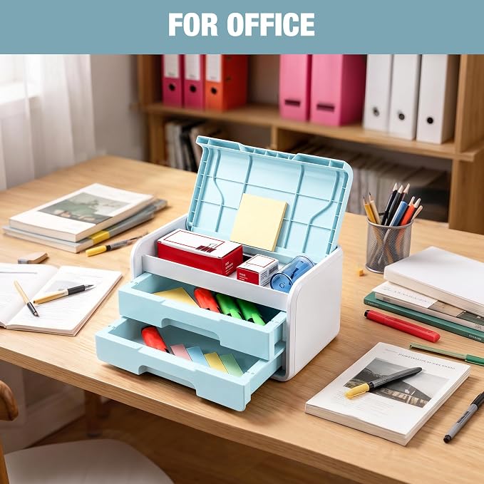 WORKPRO Small Storage Box with 2 Drawers and Flip-Top Lid | ABS Storage Case, PP Feet Pads, Arts and Crafts, Beads, Sewing Supplies, DIY Material Organization