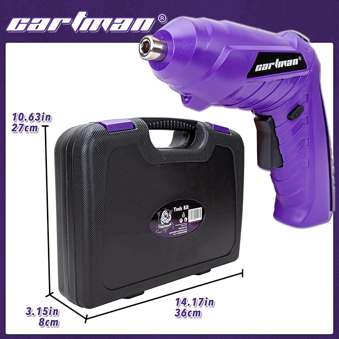 CARTMAN 149PCS Tool Set, Purple Cordless Screwdriver, Home Repair Tool Kit | Complete tool assortment with cordless screwdriver for home repairs, office fixes, furniture setup crafting, and daily tasks.