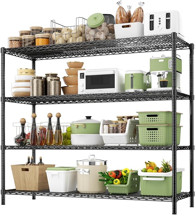 ROOMTEC 4-Tier Heavy Duty Garage Shelves, 60"L*24"W*72"H, Max Loads 3200LBS | Adjustable Storage Shelves, Wire Shelving, Industrial Metal Shelf Rack for Kitchen, Laundry, Pantry, Warehouse, Basement